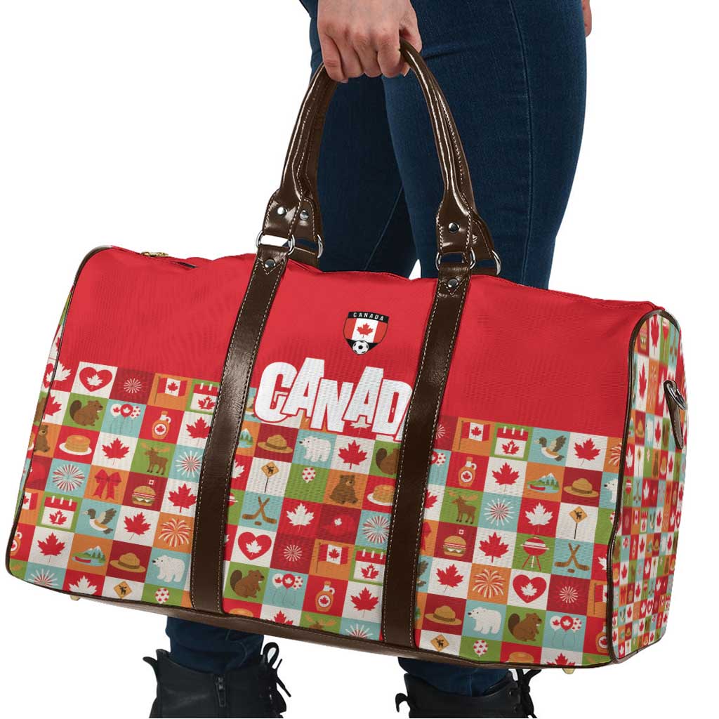 Canada Football Travel Bag Patchwork Icons and Maple Leaf Pattern - Wonder Print Shop