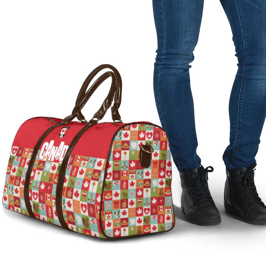 Canada Football Travel Bag Patchwork Icons and Maple Leaf Pattern - Wonder Print Shop