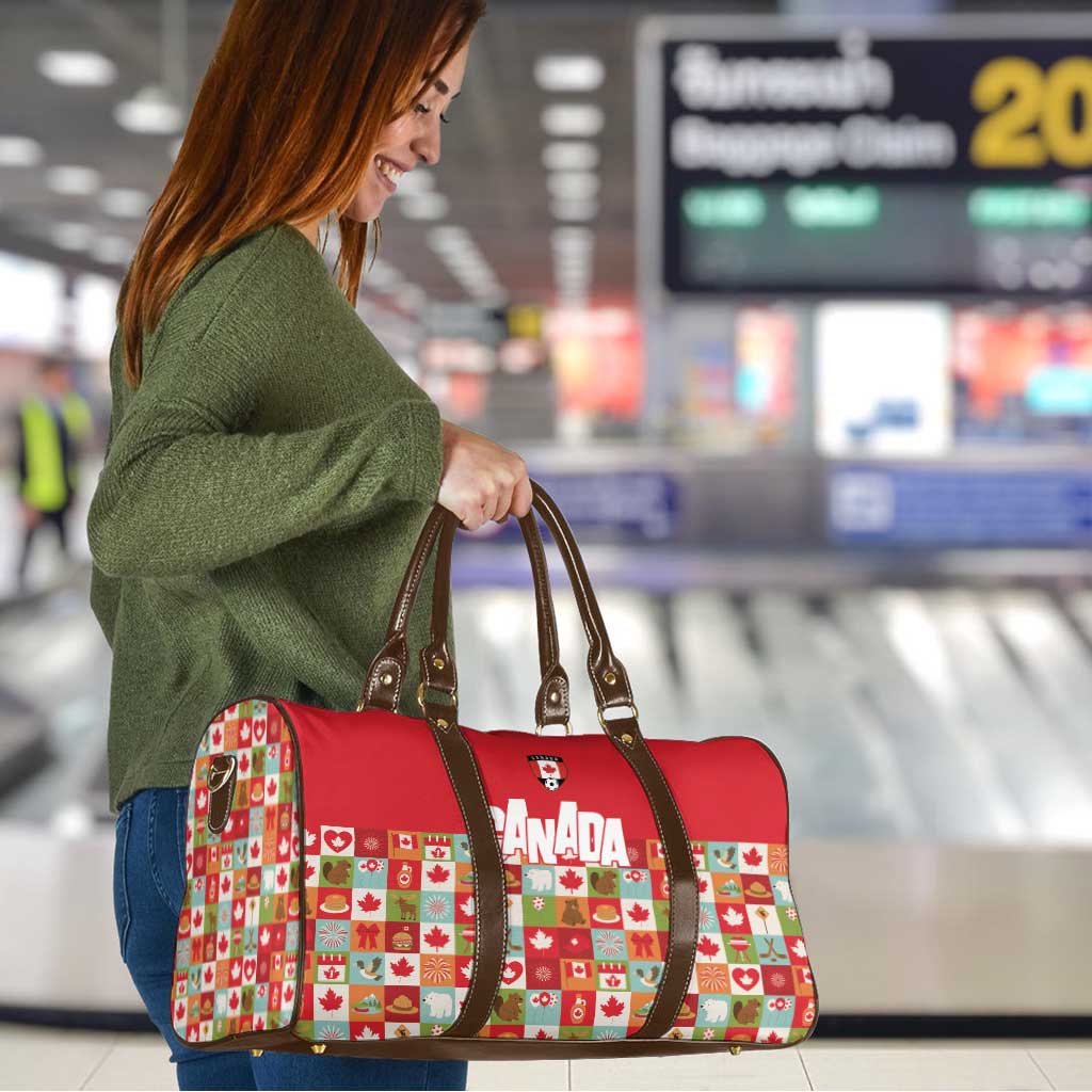 Canada Football Travel Bag Patchwork Icons and Maple Leaf Pattern - Wonder Print Shop
