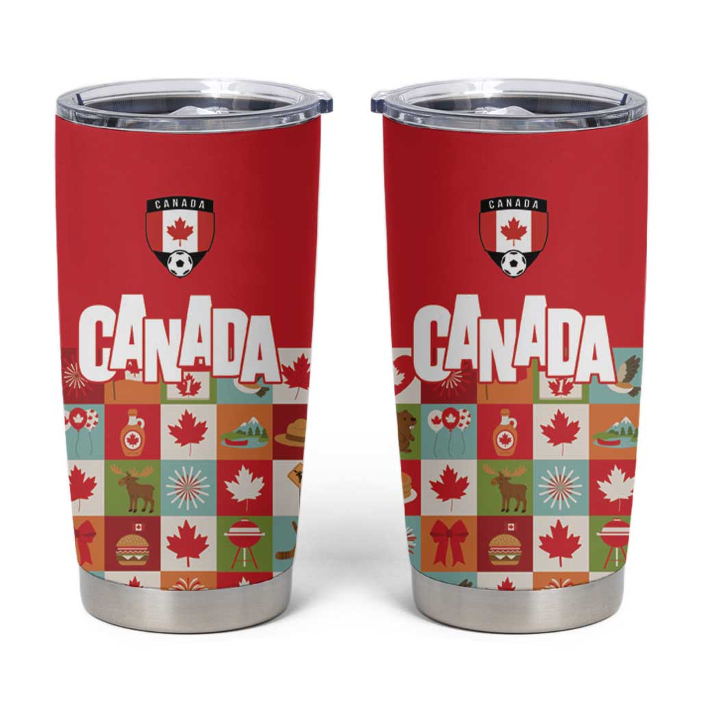 Canada Football Tumbler Cup Patchwork Icons and Maple Leaf Pattern - Wonder Print Shop
