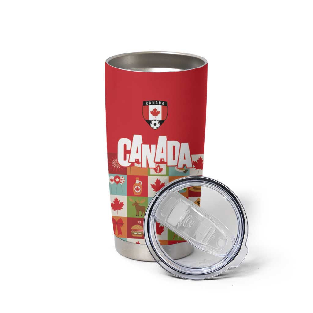 Canada Football Tumbler Cup Patchwork Icons and Maple Leaf Pattern - Wonder Print Shop