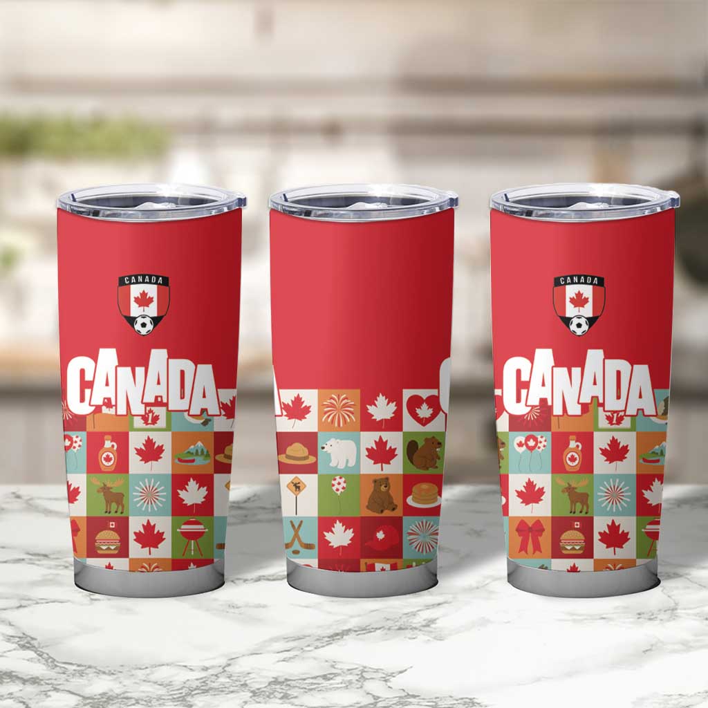 Canada Football Tumbler Cup Patchwork Icons and Maple Leaf Pattern - Wonder Print Shop