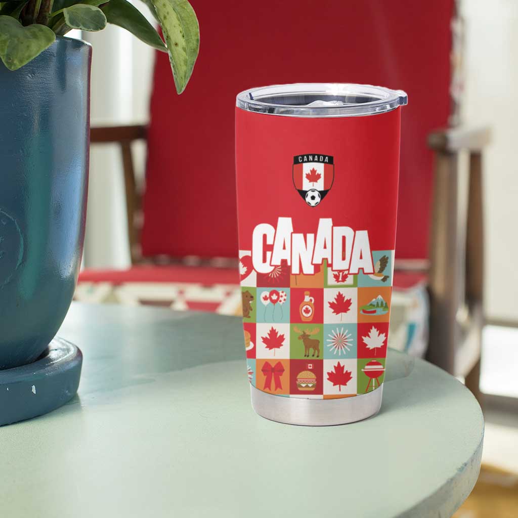 Canada Football Tumbler Cup Patchwork Icons and Maple Leaf Pattern - Wonder Print Shop