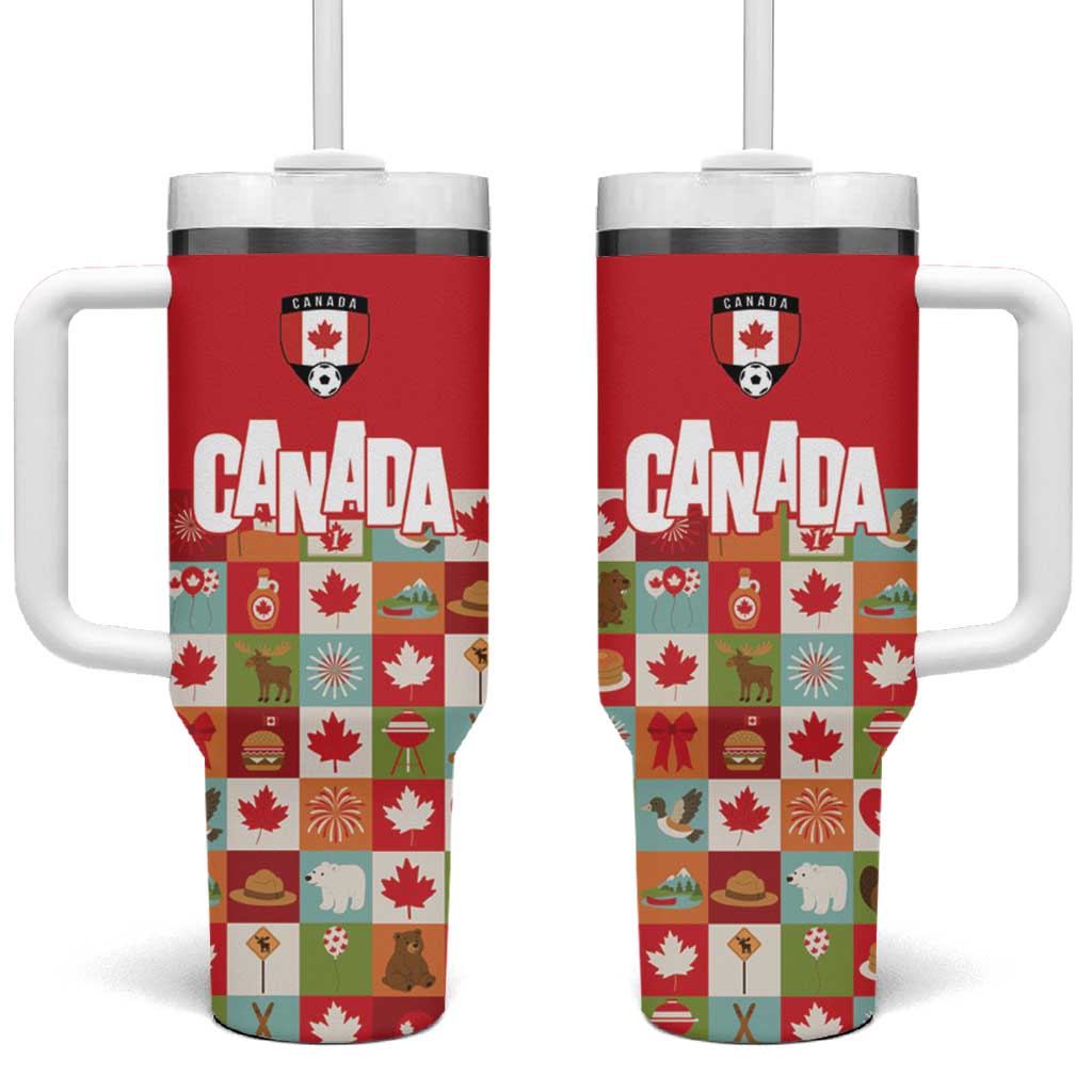 Canada Football Tumbler With Handle Patchwork Icons and Maple Leaf Pattern - Wonder Print Shop