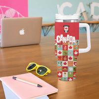 Canada Football Tumbler With Handle Patchwork Icons and Maple Leaf Pattern - Wonder Print Shop