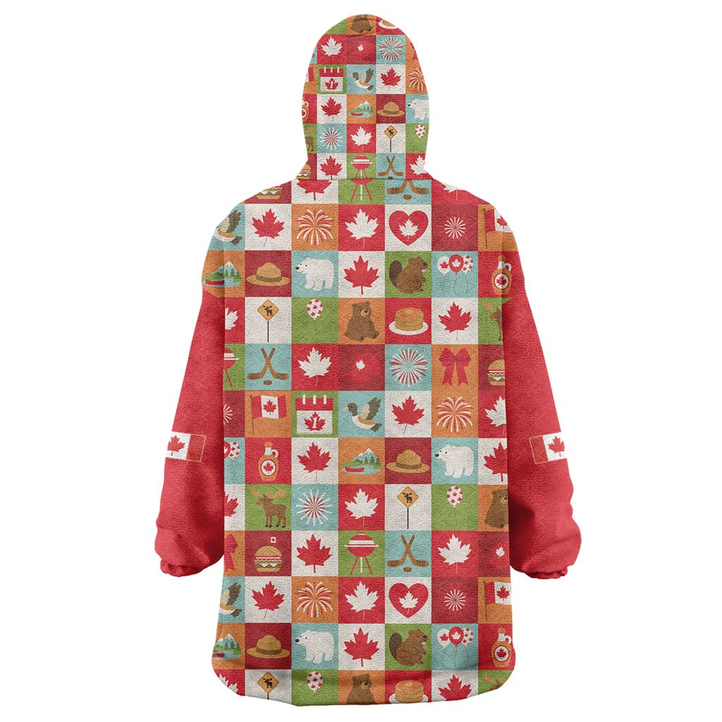 Canada Football Wearable Blanket Hoodie Patchwork Icons and Maple Leaf Pattern - Wonder Print Shop