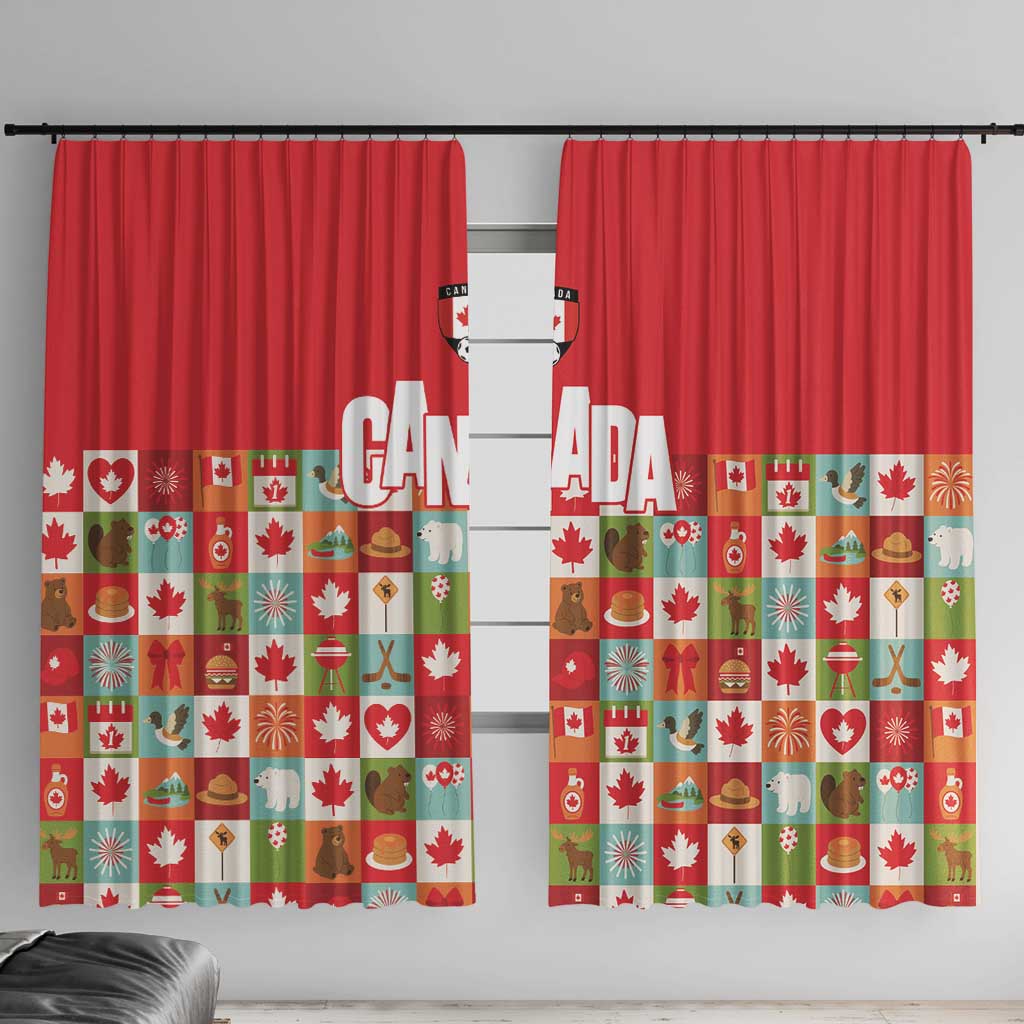 Canada Football Window Curtain Patchwork Icons and Maple Leaf Pattern - Wonder Print Shop