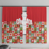 Canada Football Window Curtain Patchwork Icons and Maple Leaf Pattern - Wonder Print Shop