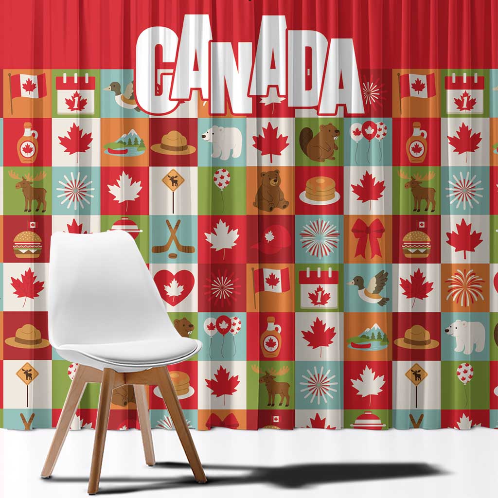 Canada Football Window Curtain Patchwork Icons and Maple Leaf Pattern - Wonder Print Shop