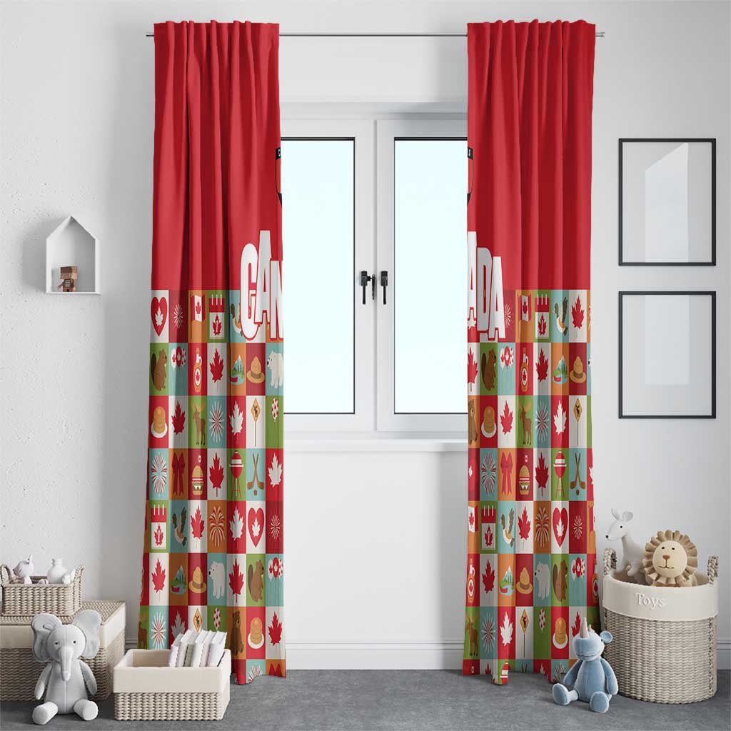 Canada Football Window Curtain Patchwork Icons and Maple Leaf Pattern - Wonder Print Shop