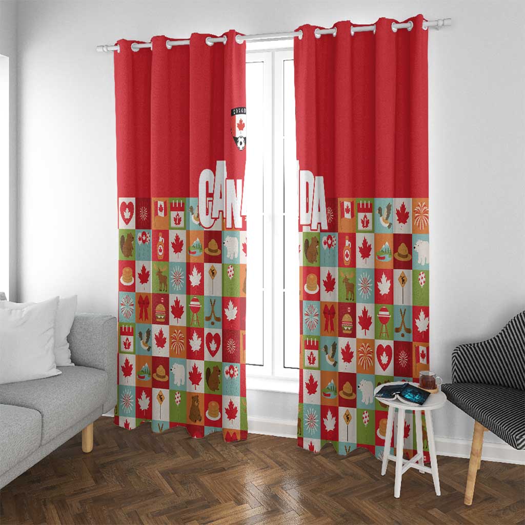 Canada Football Window Curtain Patchwork Icons and Maple Leaf Pattern - Wonder Print Shop