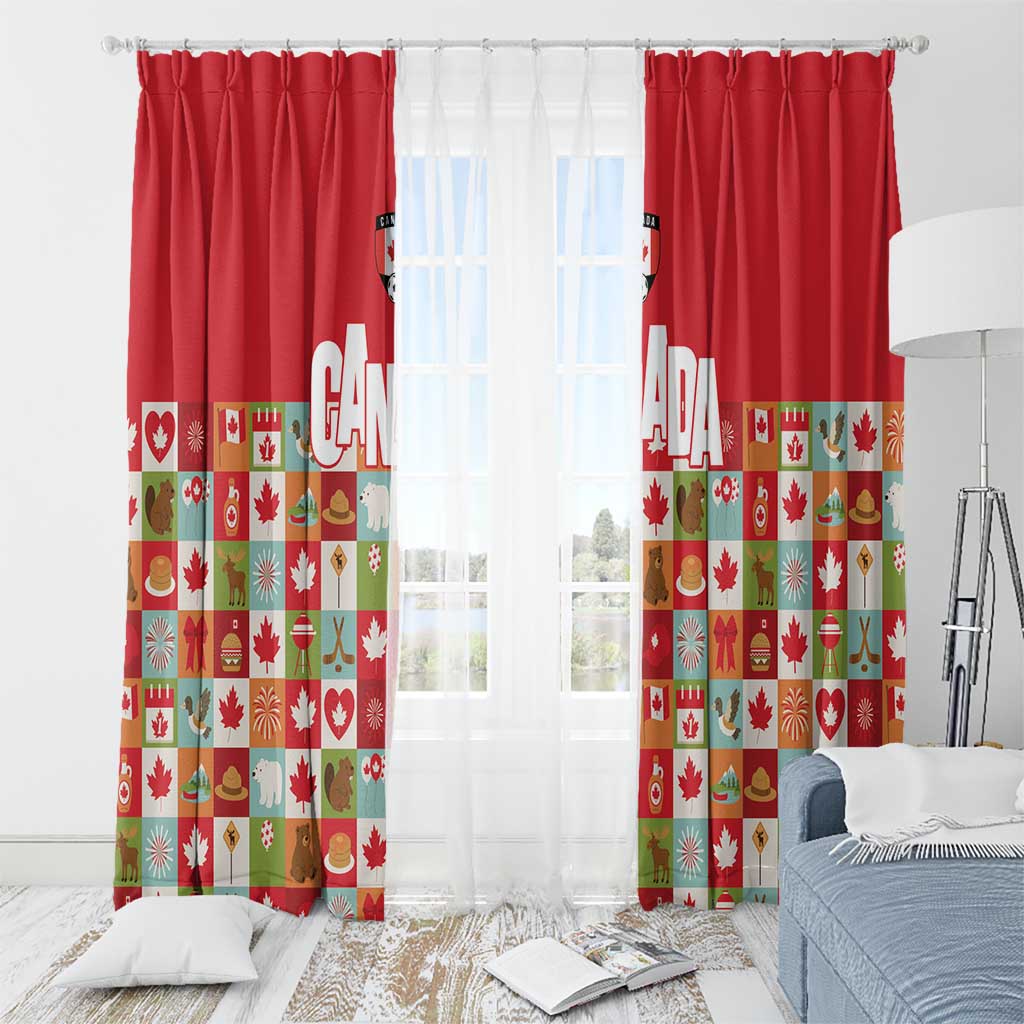 Canada Football Window Curtain Patchwork Icons and Maple Leaf Pattern - Wonder Print Shop