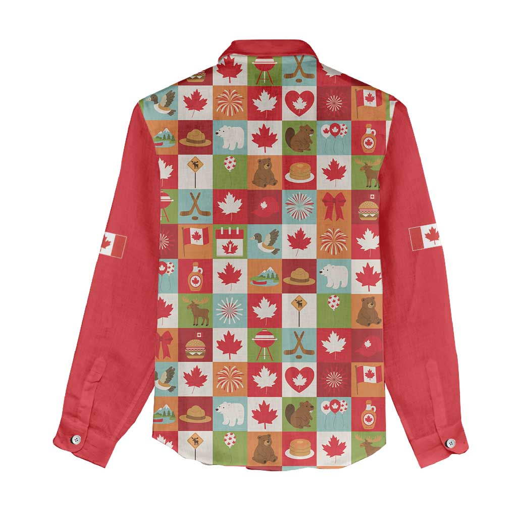 Canada Football Women Casual Shirt Patchwork Icons and Maple Leaf Pattern - Wonder Print Shop