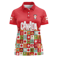 Canada Football Women Polo Shirt Patchwork Icons and Maple Leaf Pattern - Wonder Print Shop