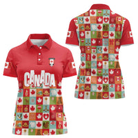 Canada Football Women Polo Shirt Patchwork Icons and Maple Leaf Pattern - Wonder Print Shop