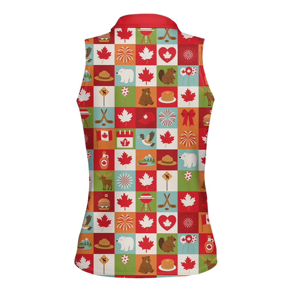 Canada Football Women Sleeveless Polo Shirt Patchwork Icons and Maple Leaf Pattern - Wonder Print Shop