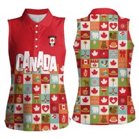Canada Football Women Sleeveless Polo Shirt Patchwork Icons and Maple Leaf Pattern - Wonder Print Shop