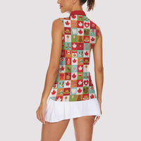 Canada Football Women Sleeveless Polo Shirt Patchwork Icons and Maple Leaf Pattern - Wonder Print Shop