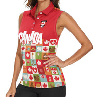 Canada Football Women Sleeveless Polo Shirt Patchwork Icons and Maple Leaf Pattern - Wonder Print Shop