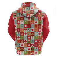 Canada Football Zip Hoodie Patchwork Icons and Maple Leaf Pattern - Wonder Print Shop