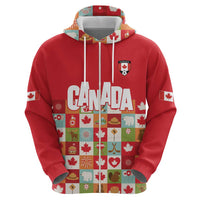 Canada Football Zip Hoodie Patchwork Icons and Maple Leaf Pattern - Wonder Print Shop