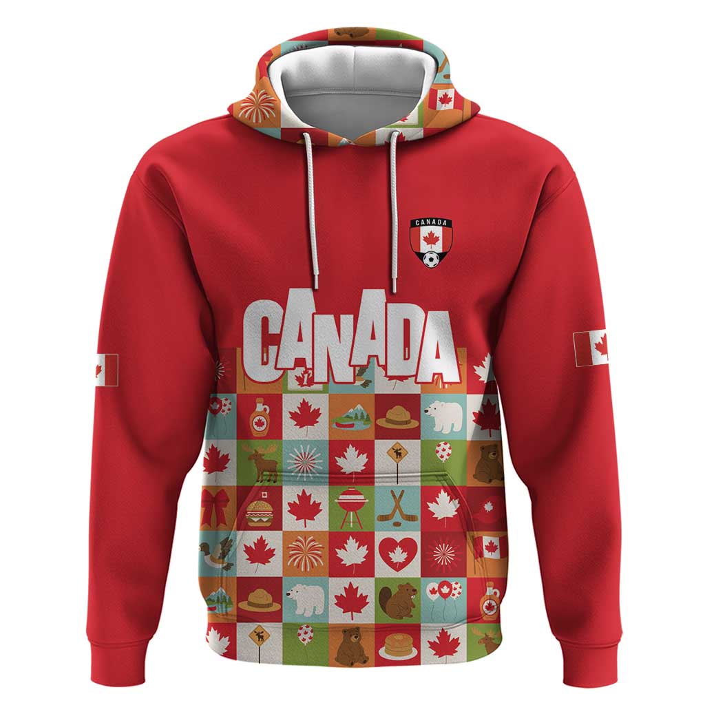 Canada Football Zip Hoodie Patchwork Icons and Maple Leaf Pattern - Wonder Print Shop