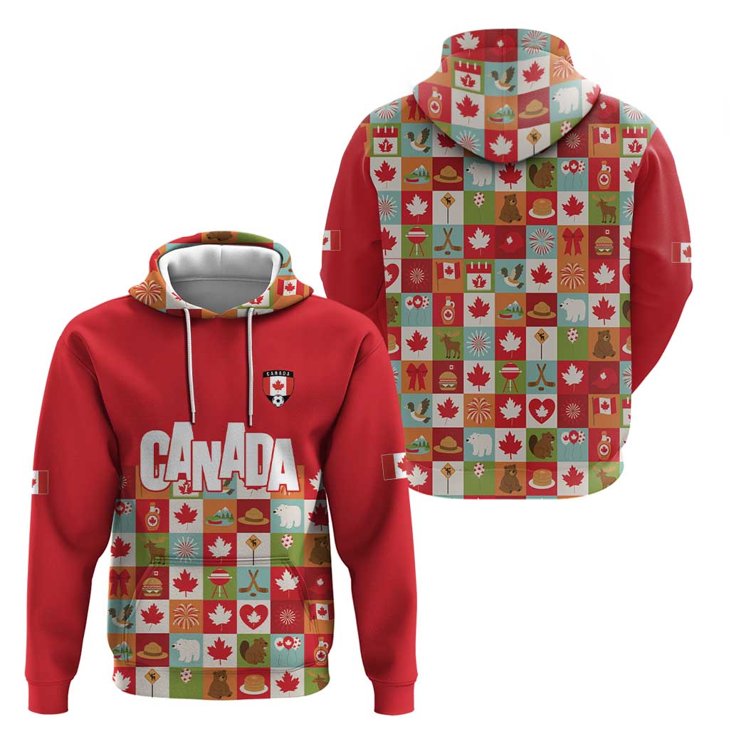 Canada Football Zip Hoodie Patchwork Icons and Maple Leaf Pattern - Wonder Print Shop
