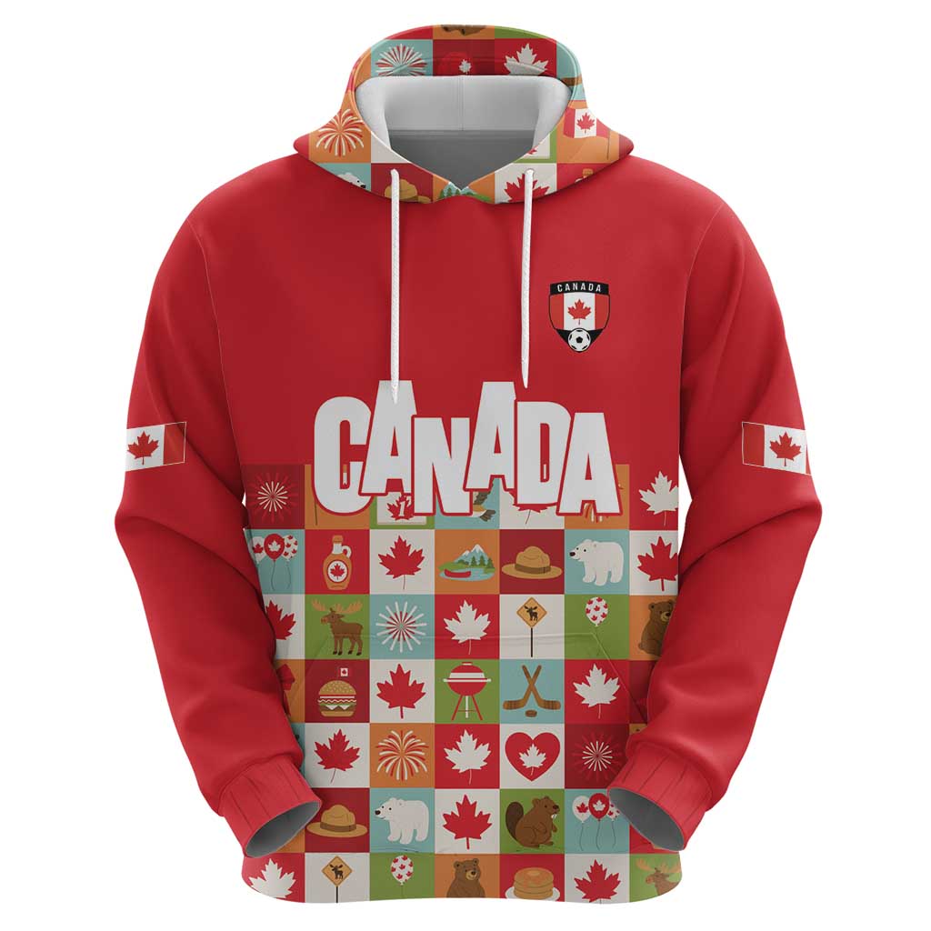 Canada Football Zip Hoodie Patchwork Icons and Maple Leaf Pattern - Wonder Print Shop