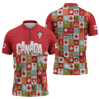 Canada Football Zipper Polo Shirt Patchwork Icons and Maple Leaf Pattern - Wonder Print Shop