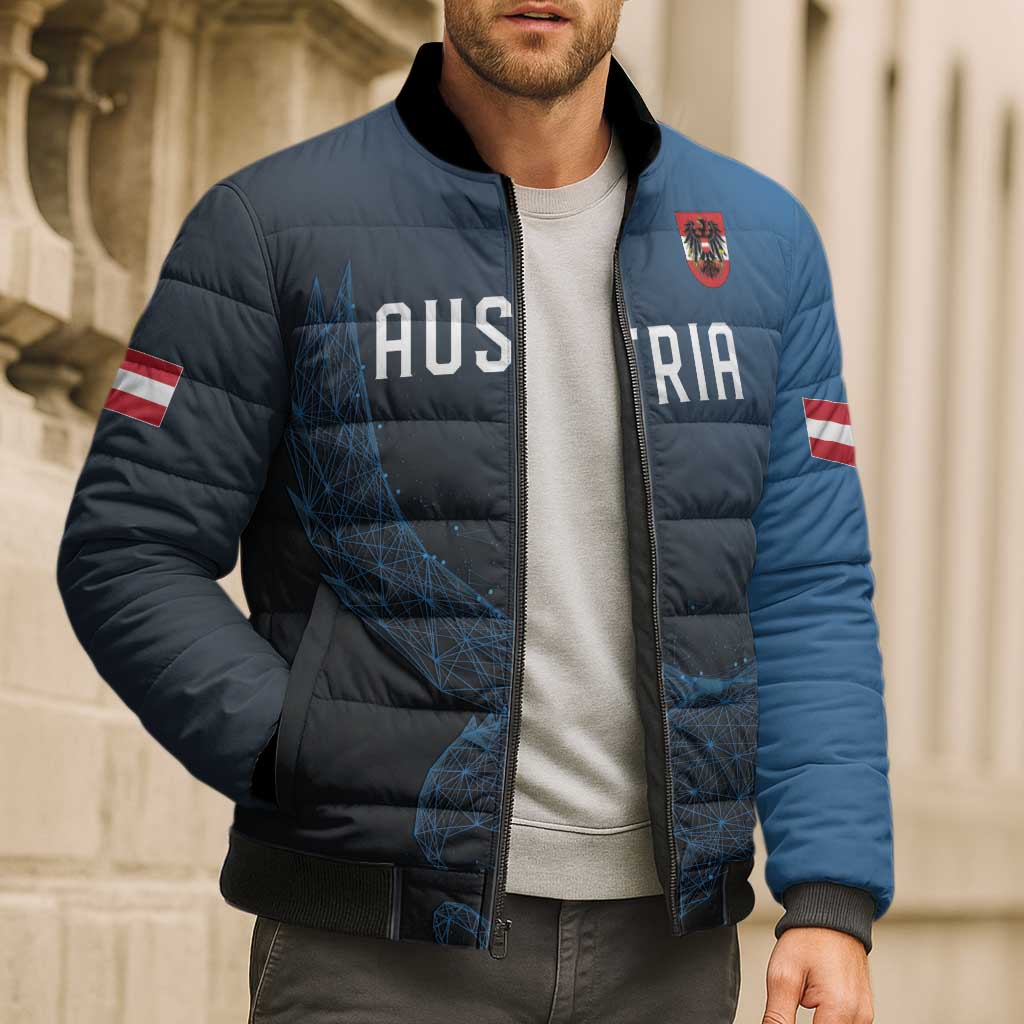 Custom World Football 2026 Austria Bomber Puffer Jacket Das Team Go Champions Blue Version