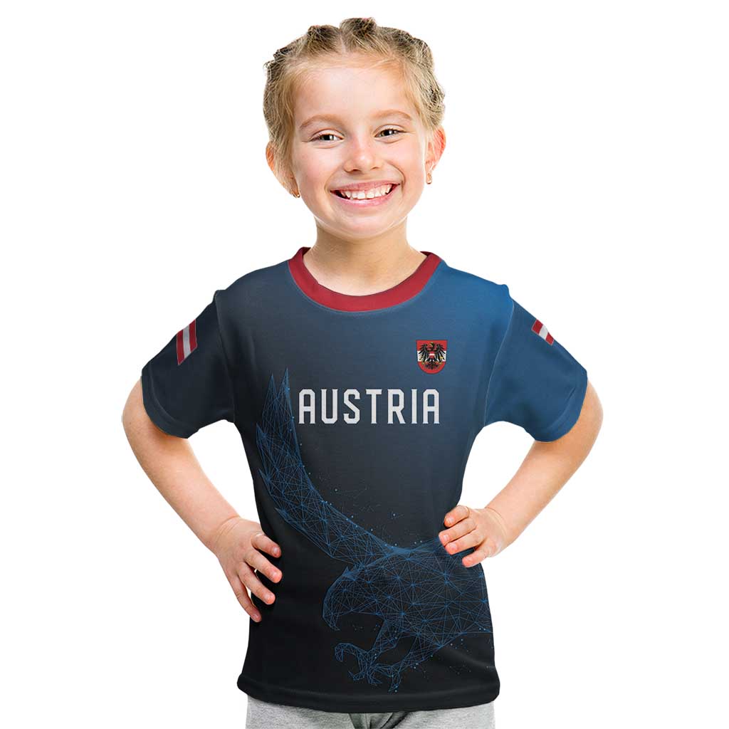 Custom World Football 2026 Austria Kid T Shirt Das Team Go Champions Blue Version