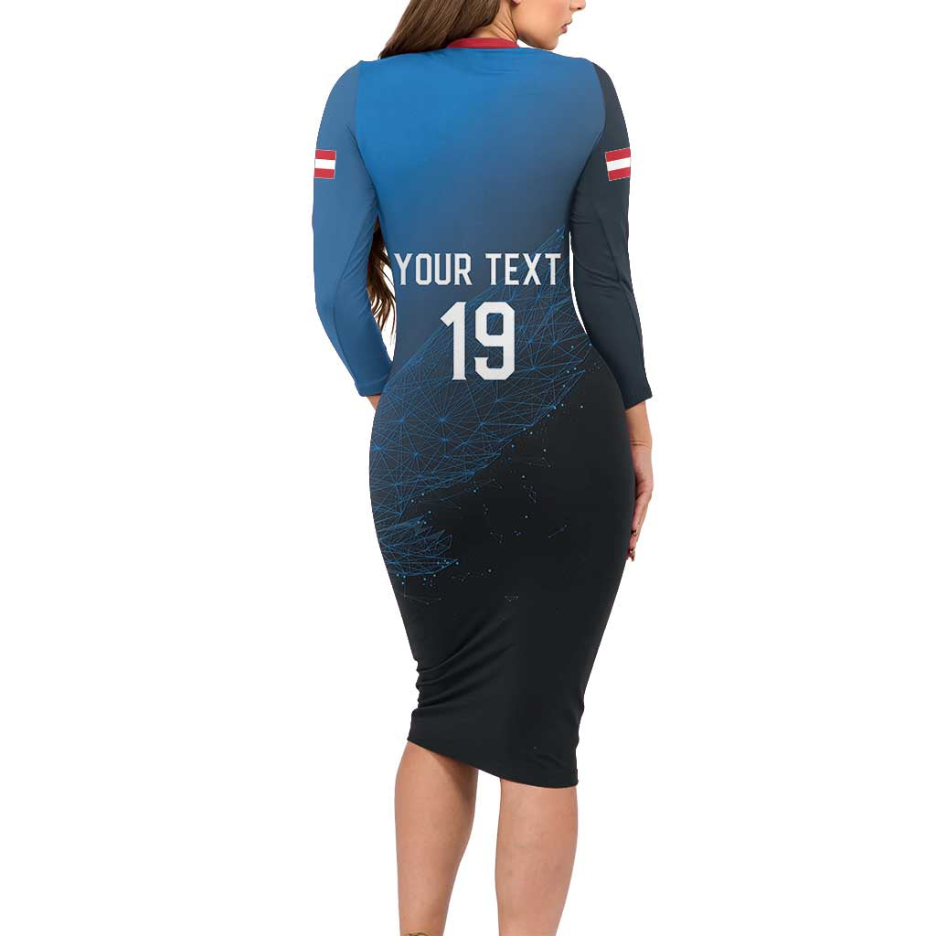 Custom World Football 2026 Austria Long Sleeve Bodycon Dress Das Team Go Champions Blue Version