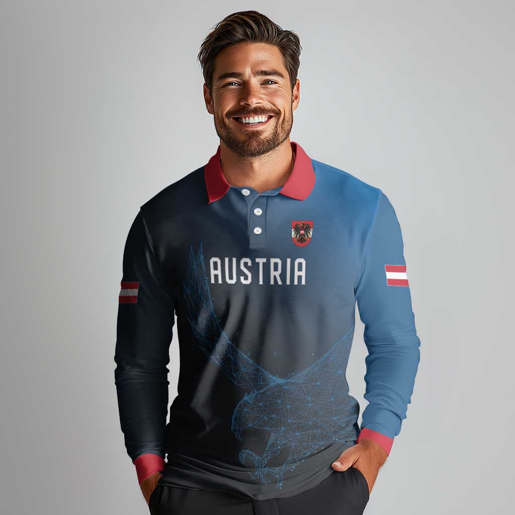 Custom World Football 2026 Austria Long Sleeve Polo Shirt Das Team Go Champions Blue Version