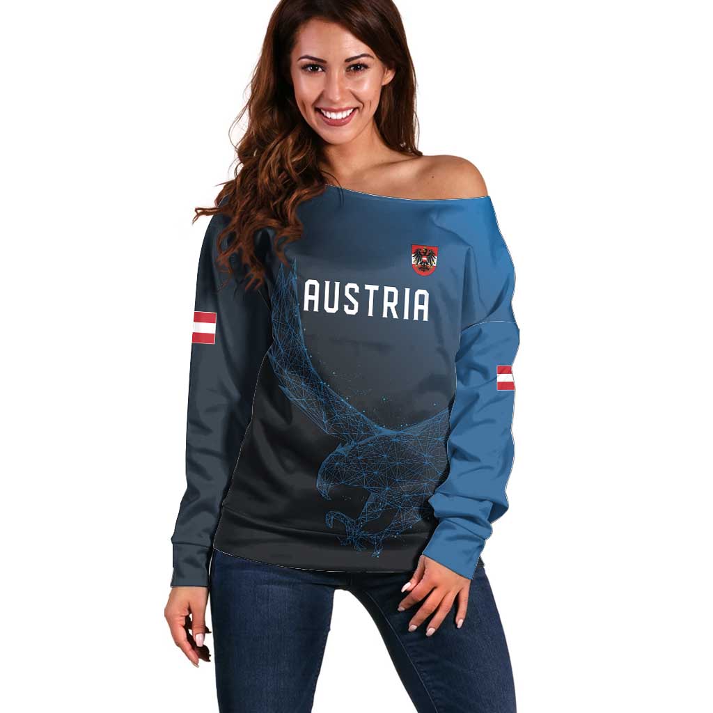 Custom World Football 2026 Austria Off Shoulder Sweater Das Team Go Champions Blue Version