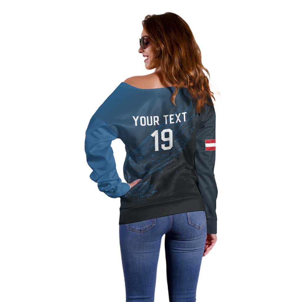 Custom World Football 2026 Austria Off Shoulder Sweater Das Team Go Champions Blue Version
