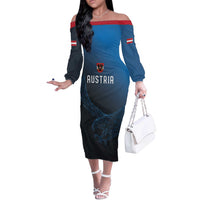 Custom World Football 2026 Austria Off The Shoulder Long Sleeve Dress Das Team Go Champions Blue Version