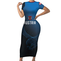 Custom World Football 2026 Austria Short Sleeve Bodycon Dress Das Team Go Champions Blue Version