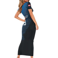 Custom World Football 2026 Austria Short Sleeve Bodycon Dress Das Team Go Champions Blue Version