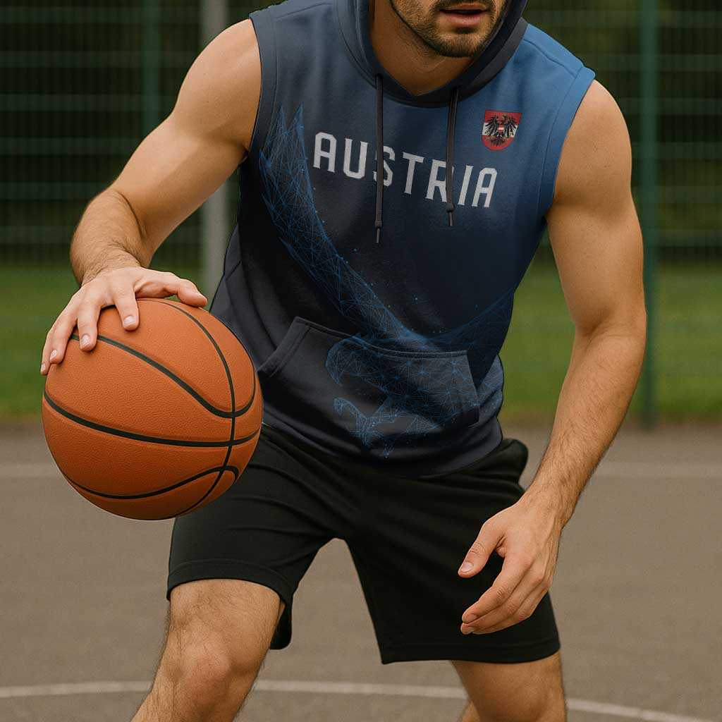 Custom World Football 2026 Austria Sleeveless Hoodie Das Team Go Champions Blue Version