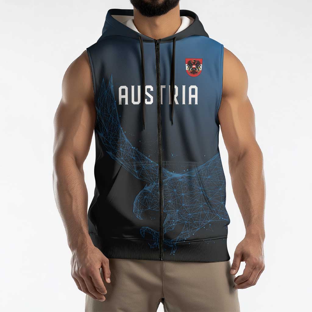 Custom World Football 2026 Austria Sleeveless Zip Hoodie Das Team Go Champions Blue Version