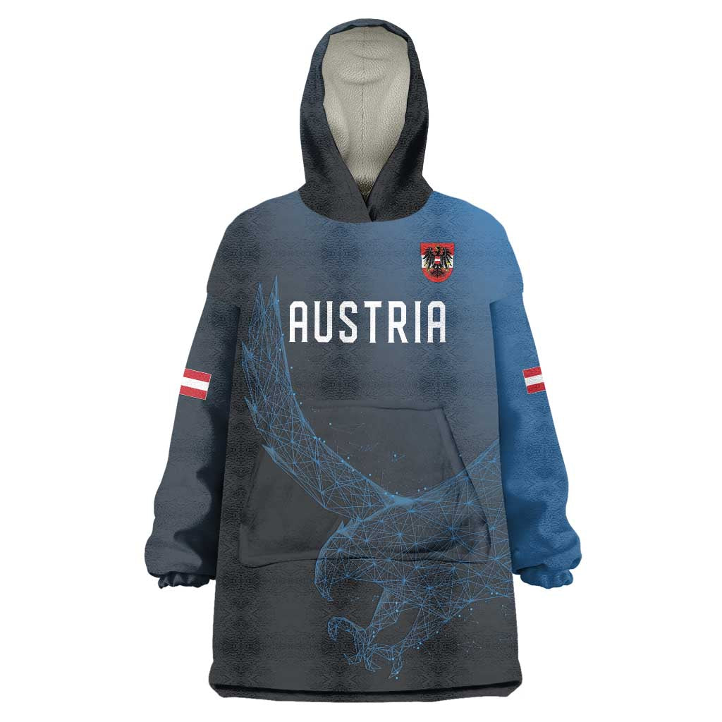 Custom World Football 2026 Austria Wearable Blanket Hoodie Das Team Go Champions Blue Version