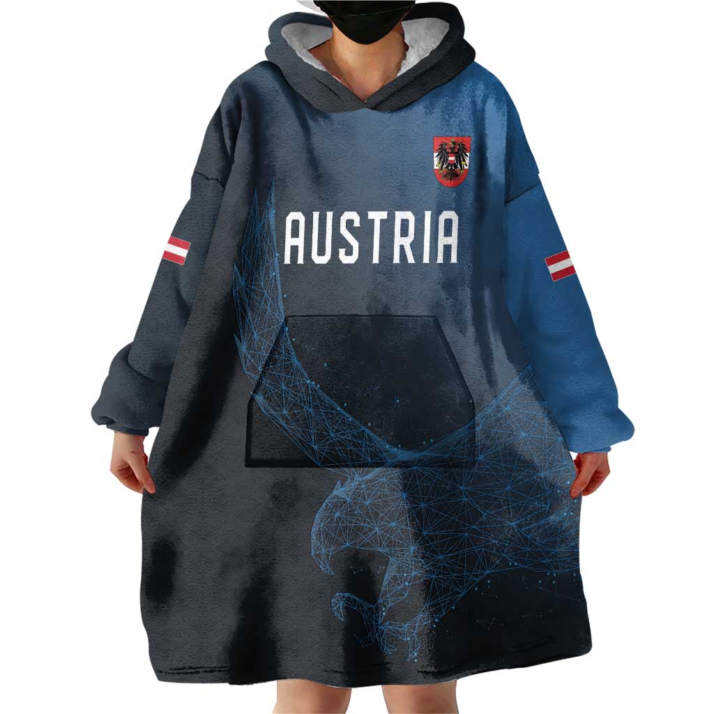 Custom World Football 2026 Austria Wearable Blanket Hoodie Das Team Go Champions Blue Version