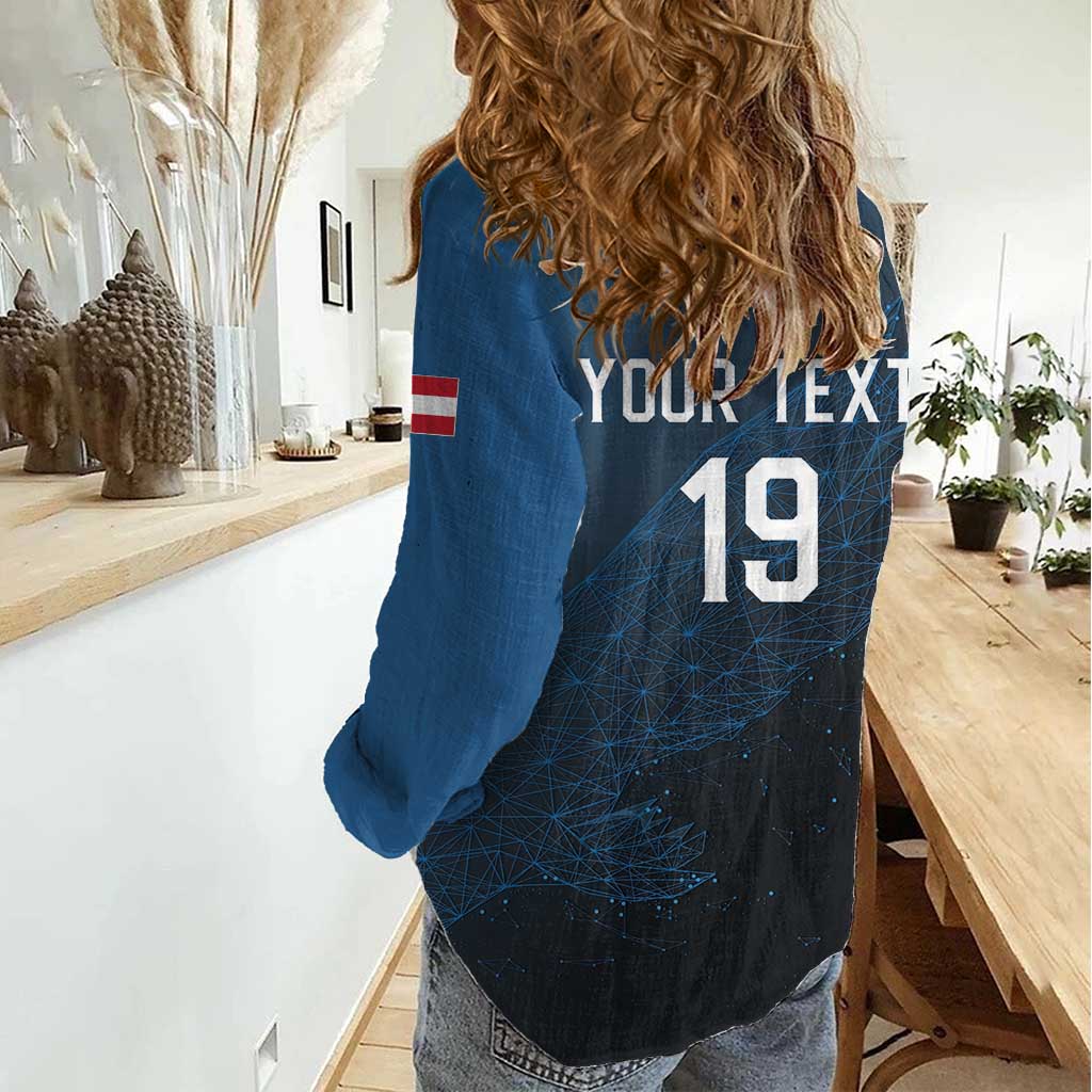 Custom World Football 2026 Austria Women Casual Shirt Das Team Go Champions Blue Version