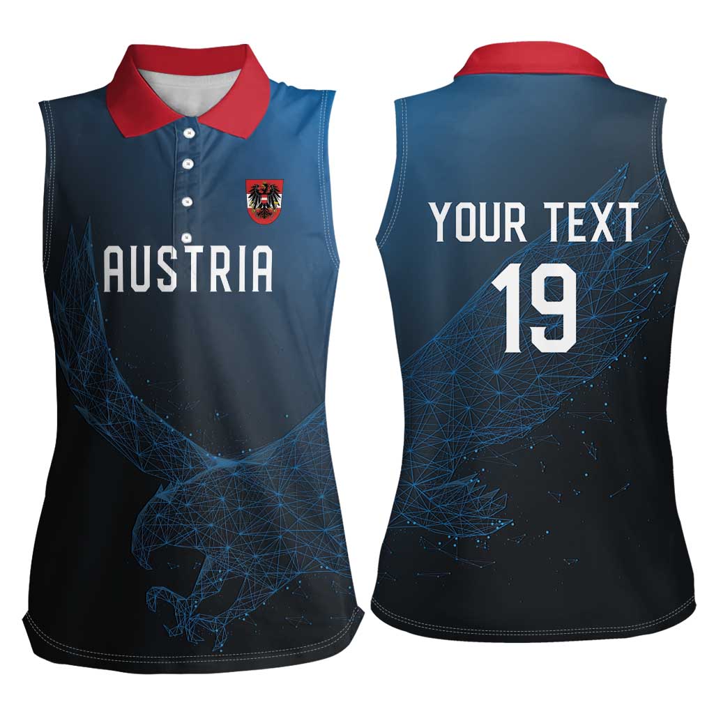 Custom World Football 2026 Austria Women Sleeveless Polo Shirt Das Team Go Champions Blue Version