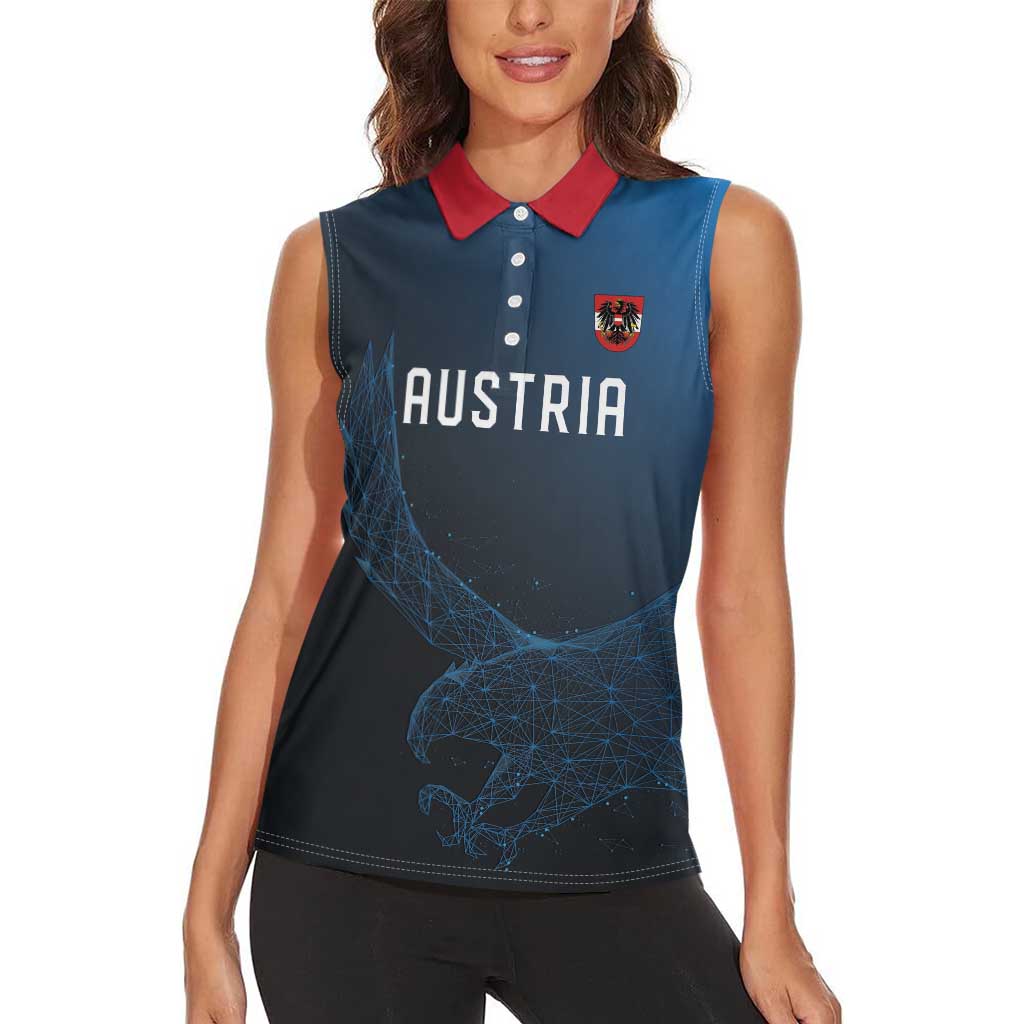 Custom World Football 2026 Austria Women Sleeveless Polo Shirt Das Team Go Champions Blue Version
