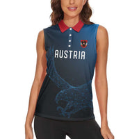 Custom World Football 2026 Austria Women Sleeveless Polo Shirt Das Team Go Champions Blue Version