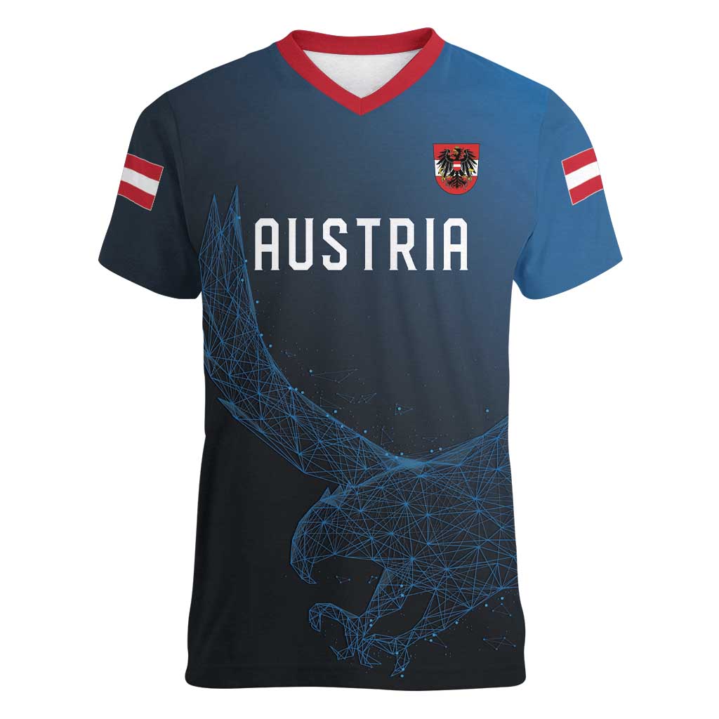 Custom World Football 2026 Austria Women V-Neck T-Shirt Das Team Go Champions Blue Version