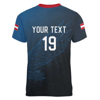 Custom World Football 2026 Austria Women V-Neck T-Shirt Das Team Go Champions Blue Version