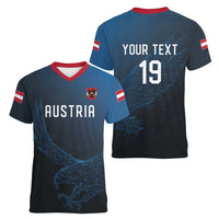 Custom World Football 2026 Austria Women V-Neck T-Shirt Das Team Go Champions Blue Version