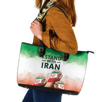 I Stand With Iran Leather Tote Bag Freedom for the Iranian People